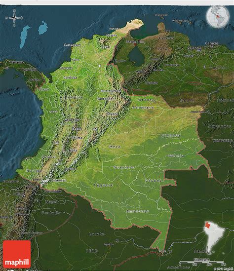 Map location, cities, capital, total area, full size map. Satellite 3D Map of Colombia, darken