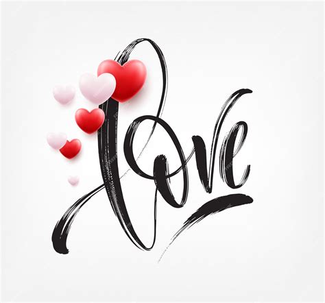 Premium Vector | Love word hand drawn lettering with red heart. vector