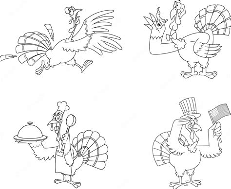 Premium Vector Outlined Turkey Bird Cartoon Characters Vector Hand