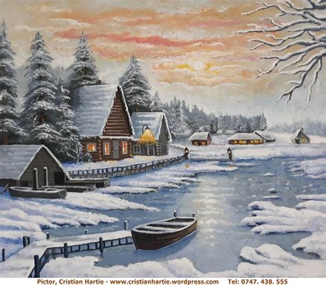 Peisaj De Iarna 60 X 70 Cm Pictor Cristian Hartie Winter Painting
