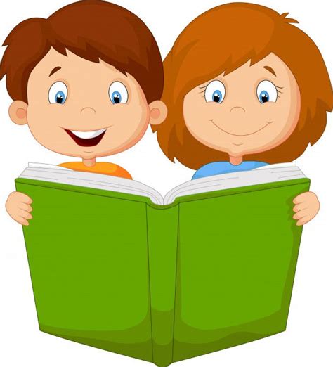 Libro De Lectura De Niño Y Niña De Dibujos Animados Vector Premium