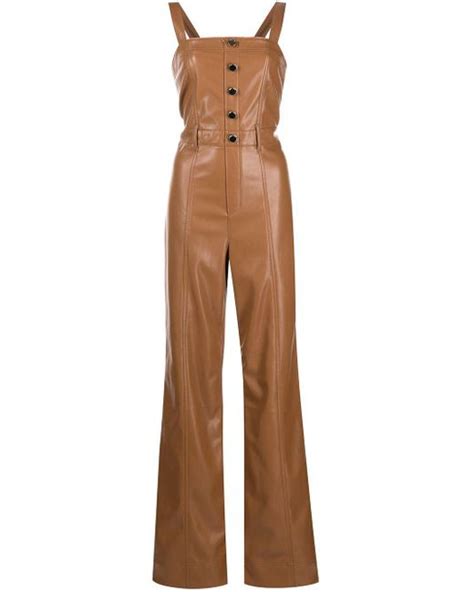 Alice Olivia Faux Leather Jumpsuit In Brown Lyst