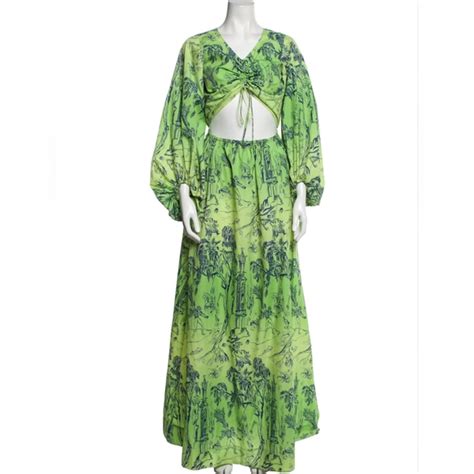 Staud Dresses Staud Green Patterned Waist Peek Maxi Dress Poshmark