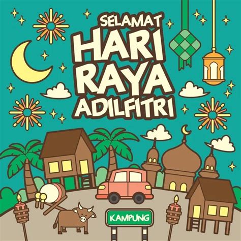 Kartun Gambar Suasana Hari Raya Di Kampung Background Raya High