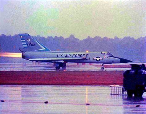 An F 106a Delta Dart Of The 101st Fis Takes Off On Rainy Day Military