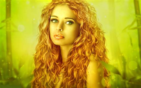 Wallpaper Fantasy Curly Hair Girls Glance Redhead Girl