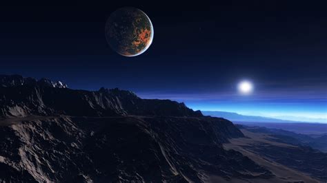 Wallpaper Mountains Night Planet Sky Stars Clouds Earth Moon