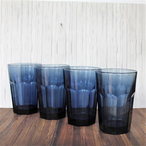 Vintage Libbey Glass Gibraltar Dusky Blue 5 Flat Iced Tea Tumbler Set Of 4 Flat Paneled Glasses