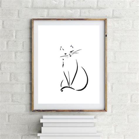 Minimalist Cat Line Drawing Fine Art Print Black And White Etsy