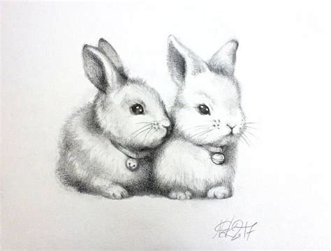 Two Adorable Bunnies Original Pencil Drawing Bild Kaninchen Häschen