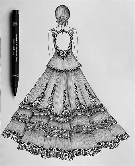 Dress Drawing Inspired By Lace Patterns Mandala Design Art Fashion