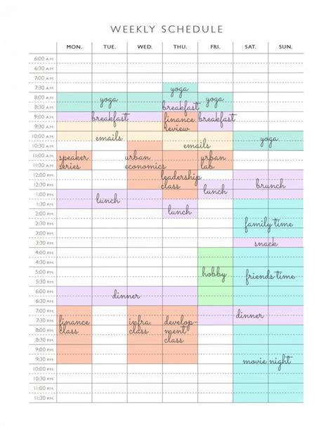 Weekly Planner Printable Timetable Organizer Time Blocking Template