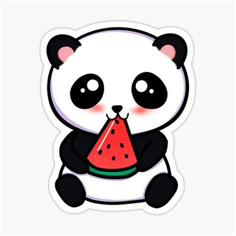 Panda Eating Watermelon Sticker By Butterflyx In 2021 Cute Cartoon