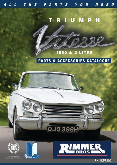 Triumph Vitesse Parts And Accessories Catalogue Rimmer Brothers