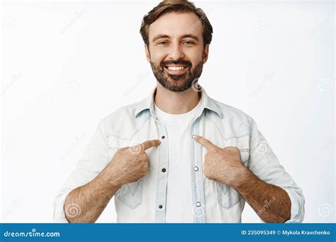 Smiling Happy Guy Pointing At Himself Choose Me Gesture Volunteering