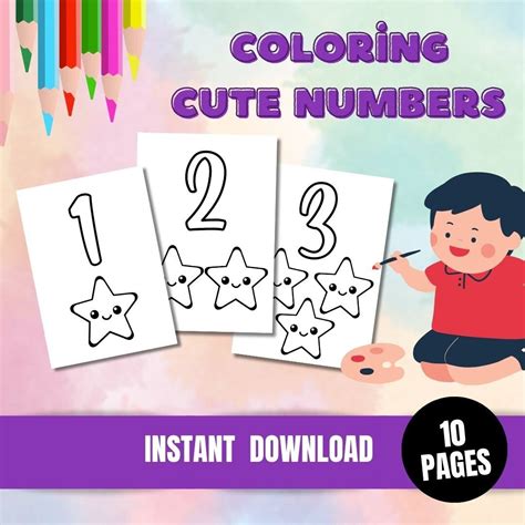 Numbers Printable Coloring Page Worksheets For Etsy