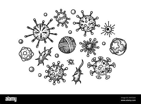 Set Of Hand Drawn Human Viruses Vector Illustration In Sketch Style