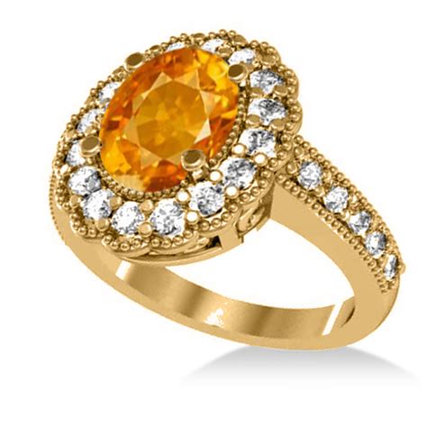 Citrine Diamond Oval Halo Engagement Ring 14k Yellow Gold 3 28ct AD2996