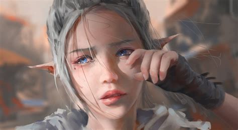 4570923 Fantasy Art Pointed Ears Crying Blue Eyes Grey Hair