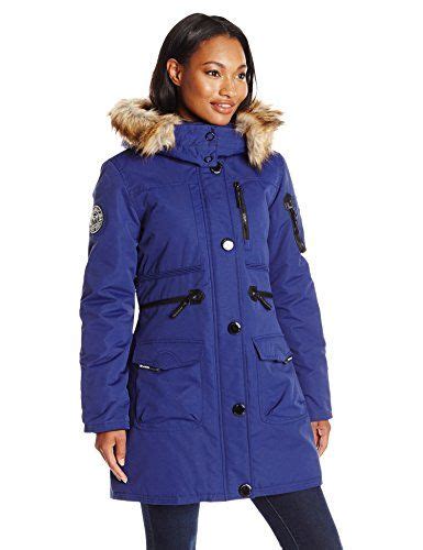 Noize Womens Anorak Parka With Faux Fur Trim Hood Midnight Blue Small