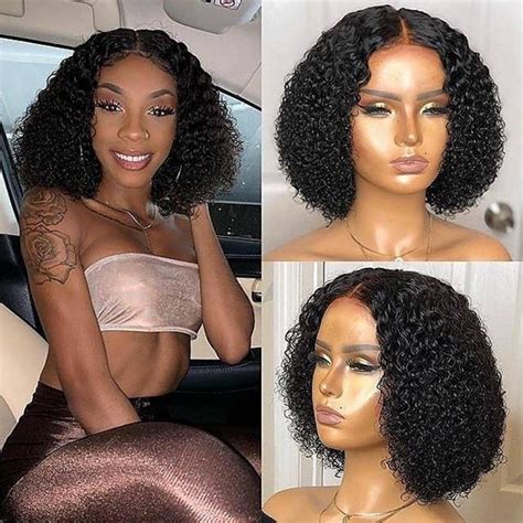Lace Closure Short Wigs Kinky Curly Human Hair Wigs Density