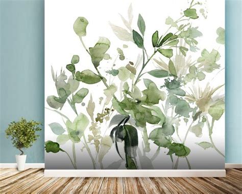 Garden Sage Mural Wallpaper Room Setting Botanical Wallpaper Floral