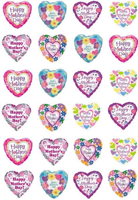 24 Happy Mothers Day Hearts Stand Up Cup Cake Toppers Edible Rice Wafer