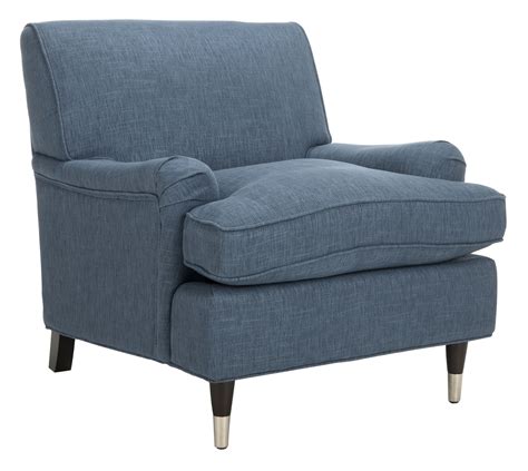Accent barrel chair armchair with nailheads wood legs living room bedroom modern. Navy Linen Armchair | Accent Chairs - Safavieh.com