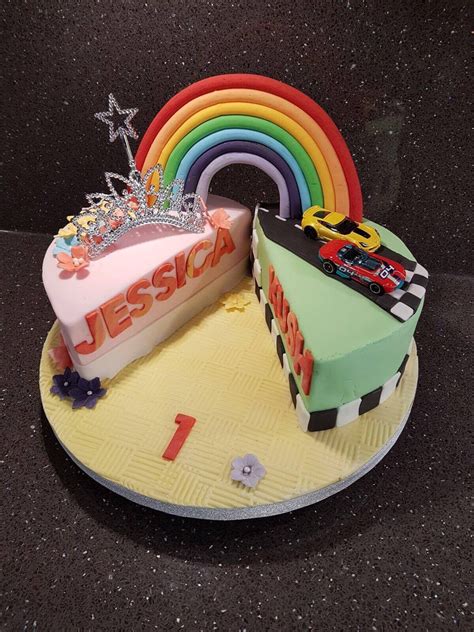 Twin Rainbow 🌈 Cake Twin Birthday Cakes Baby Birthday Cakes