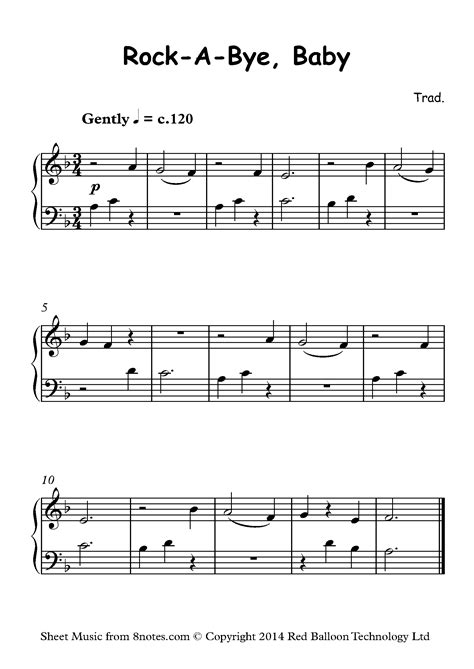 Rock A Bye Baby Sheet Music For Piano