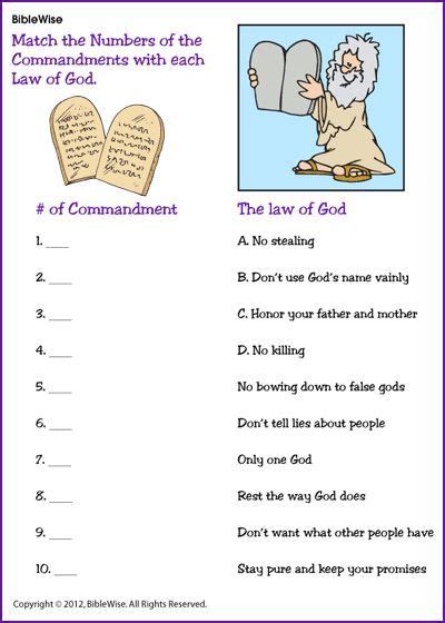 Ten Commandments Worksheet Printable