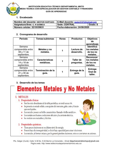 Nestor Hurtado Guia Quimica Grado 8 Septiembre De 2020 Pdf