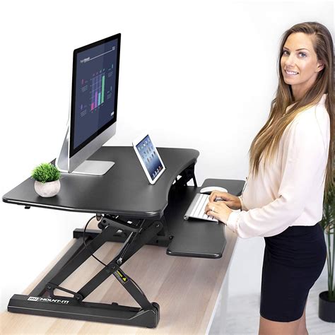 Mount It Height Adjustable Standing Desk Converter 35 Wide Desktop