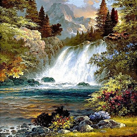 Diy Set Waterfall Landscape Full Diamond Painting Diy 5d Cross Stitch