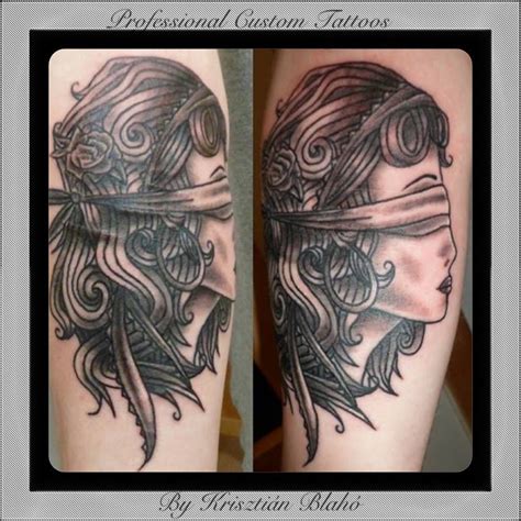 Blindfolded Lady Tattoo Tattoos For Women Lady Pins Female Tattoos