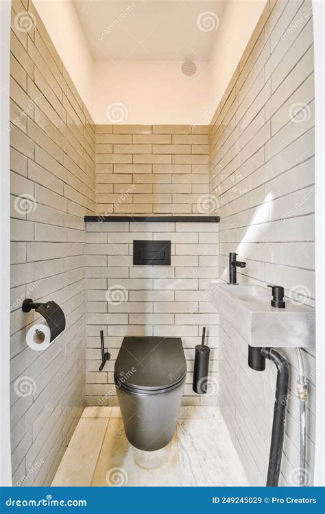 Narrow Toilet Room With Minimalist Design Stock Image Image Of