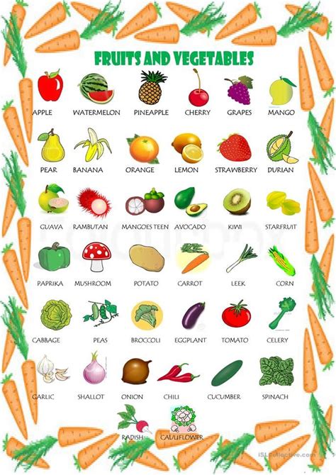 Fruits And Vegetables English Esl Worksheets Fruits And Vegetables