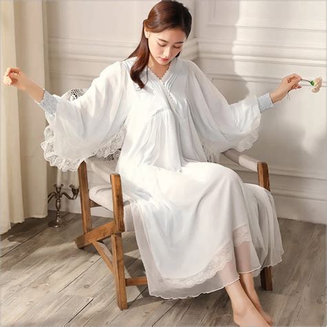 2019 Spring Summer Brand Nightgown Women White Lace Long Dress Ladies Bourette Nightdress Female