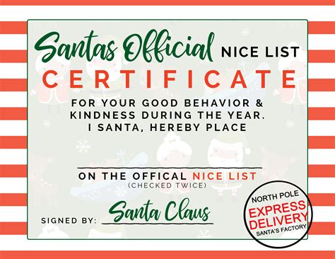 Mycertificatetemplates.com is a collection of free award certificate templates. Santas Official Nice List Certificate - Free Printable ...