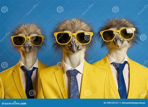 Ostriches In Sunglasses And Bright Jackets Stock Illustration