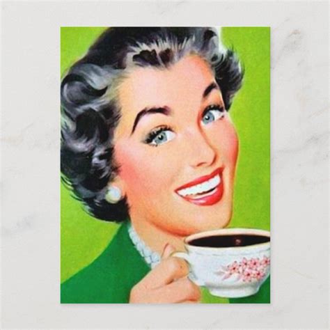 Cute Retro Vintage Coffee Lady Postcard Size Postcard Gender Unisex Age Group Adult