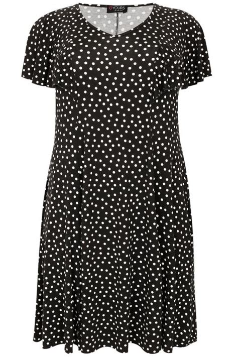 Black And White Polka Dot Frill Dress Plus Size 16 To 32