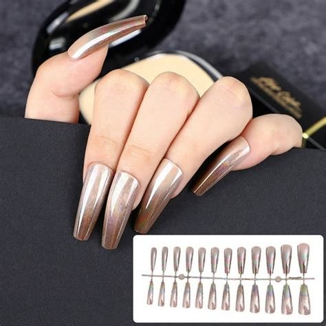 24pcs Extra Long Press On Nails Coffin Glossy Ballerina Nails Gradient