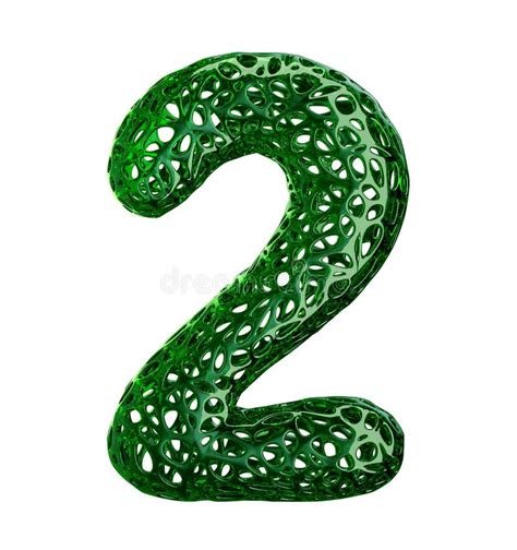 Number 2 Two Made Of Green Plastic With Abstract Holes Isolated On