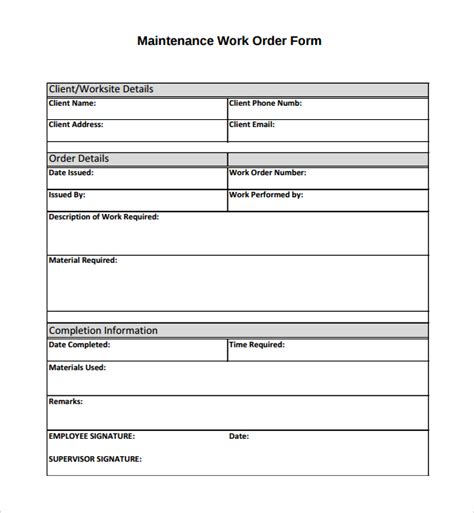 40 Work Order Template Free Download Word Excel Pdf