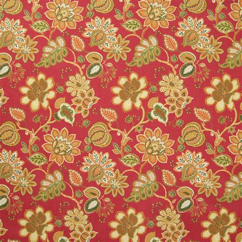 Red Red Floral Print Drapery And Upholstery Fabric