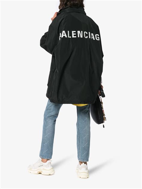 Balenciaga Long Print Hooded Windbreaker Jacket Browns