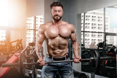 handsome power athletic man on diet training pumping up muscles stock image image of body