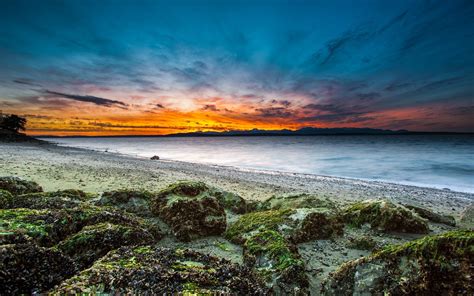 Wallpaper Sunlight Sunset Sea Bay Rock Shore Beach Sunrise