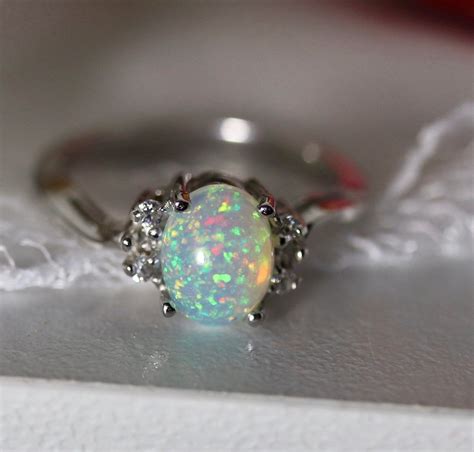 Rainbow Opal Ring Natural Opal Ring Opal Engagement Ring Dainty Ring